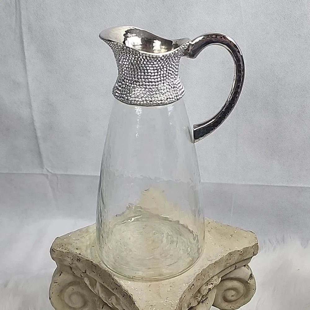 Pitcher Hammered Metal Handle and Faceted Metal studs